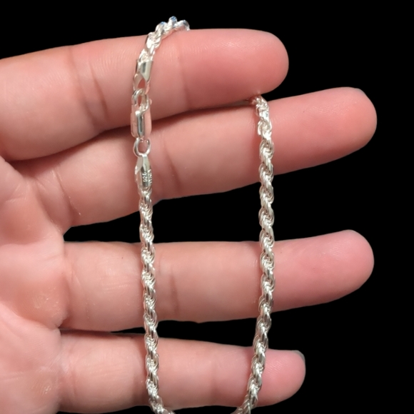 Sterling Silver 925 Diamond Cut High Polished Rope Bracelet 3.2mm - Picture 1 of 1